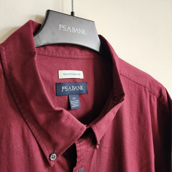 3XL Red Shirt Maroon Burgundy Jos A Bank New Oxford Button Down Traditional Fit - Picture 10 of 16